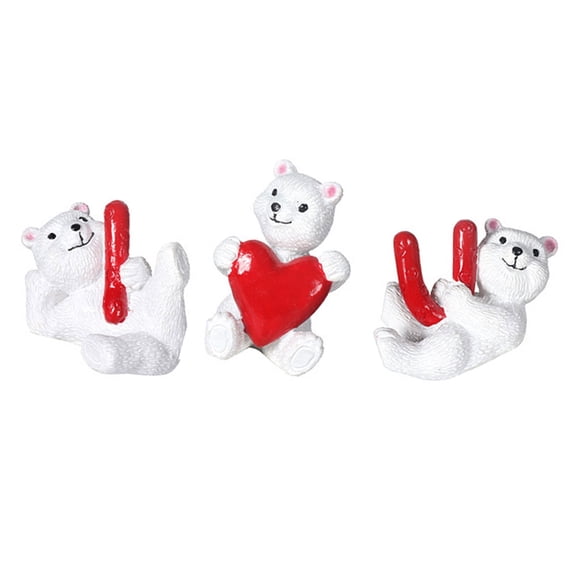 AOOOWER 3Pcs Sweet Love Heart Bear Resins Figurines for Valentines Day and Anniversaries