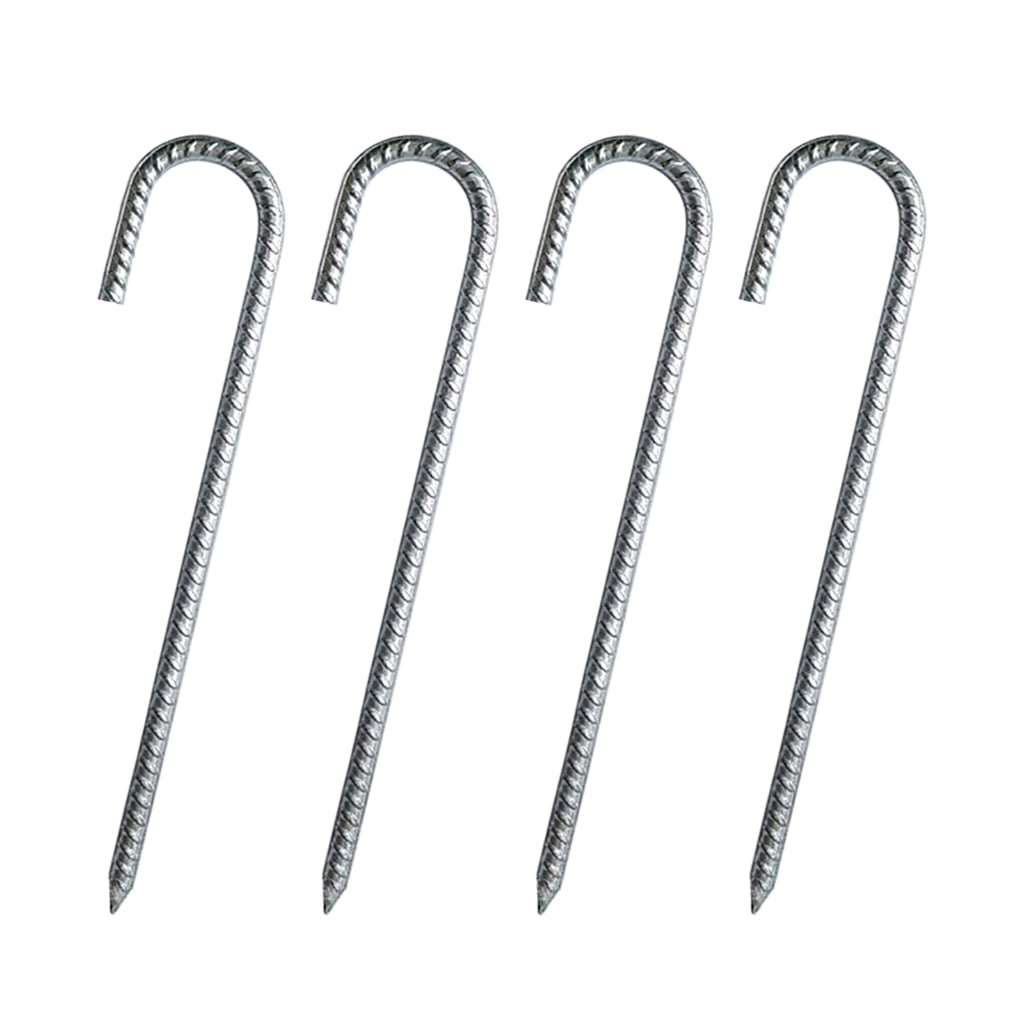 AOOOWER 4 Pcs High Strength Garden Stake Heavy Duty Tent Peg Galvanized Steel J Hooks Anchors Curved Steel Support Garden Stake