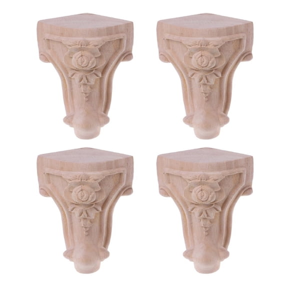 AOOOWER 4 Pcs Wooden Carved Furniture Legs Replacement Right Angle Support Table Feet