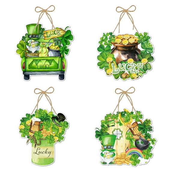AOOOWER 4Pieces Patricks Day Front Door Hanging Sign Irish Festival Plaques Ornament