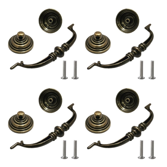 AOOOWER 4Pieces Vintage Bronze Drop Bail Pulls Hole Center Antique Styles Handles Accessory for Dressers Cupboards and Cabinets