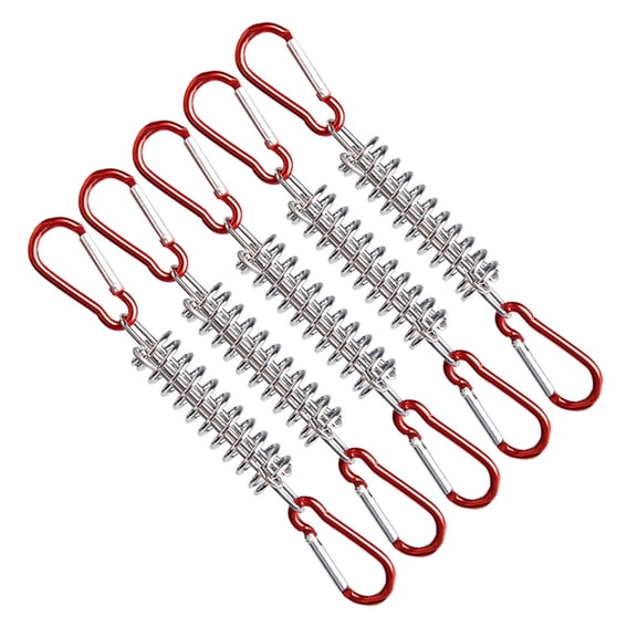 AOOOWER 5 Pcs Outdoor Camping Pegs Spring Tent Buckle Steel Tent Rope Tightener with Carabiner Clips Cord Adjuster Tensioner