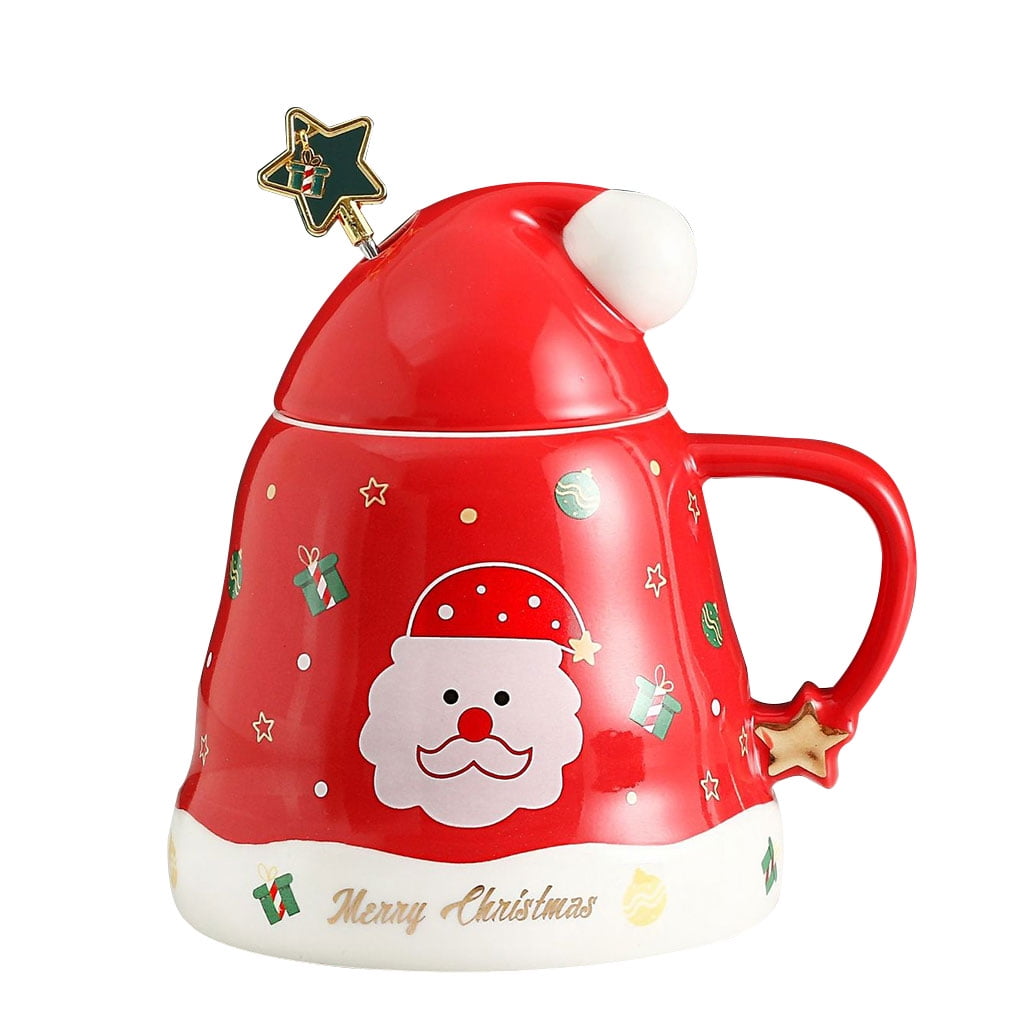 AOOOWER 500ml for Creative Christmas Hat Shape Ceramic Coffee Mug with