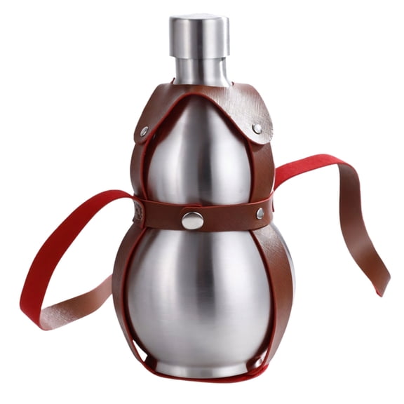 AOOOWER 500ml Outdoor Drinking Water Bottle Stainless Steel Gourd Shape Whiskeys Liquor Flask with Hanging Faux Strap