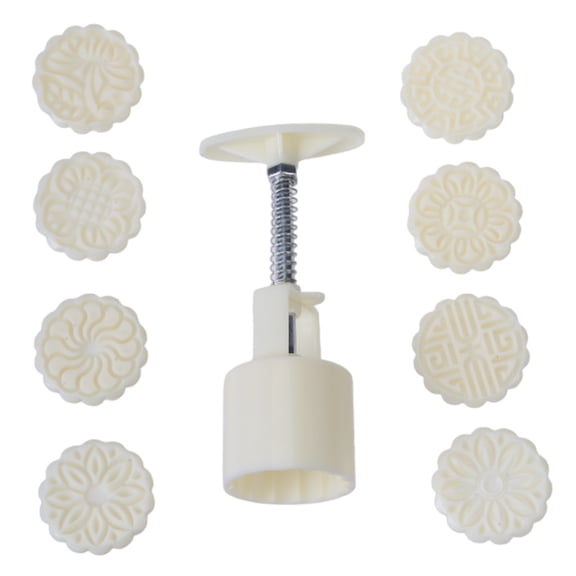 AOOOWER 50g Mooncake Barrel Mold with 8pcs Flower Stamps Hand Press Moon Cake Pastry DIY