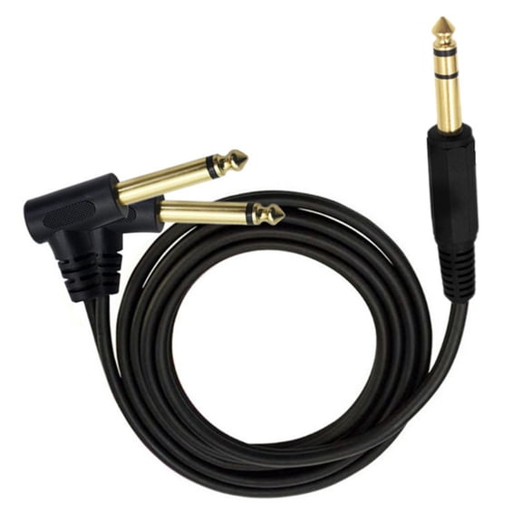 AOOOWER 6.35mm TRS Stereo To 2Mono Male Audios Cable 90°Angled Y Splitter Wire Strong Gold Covered Ends Improved Sound Quality