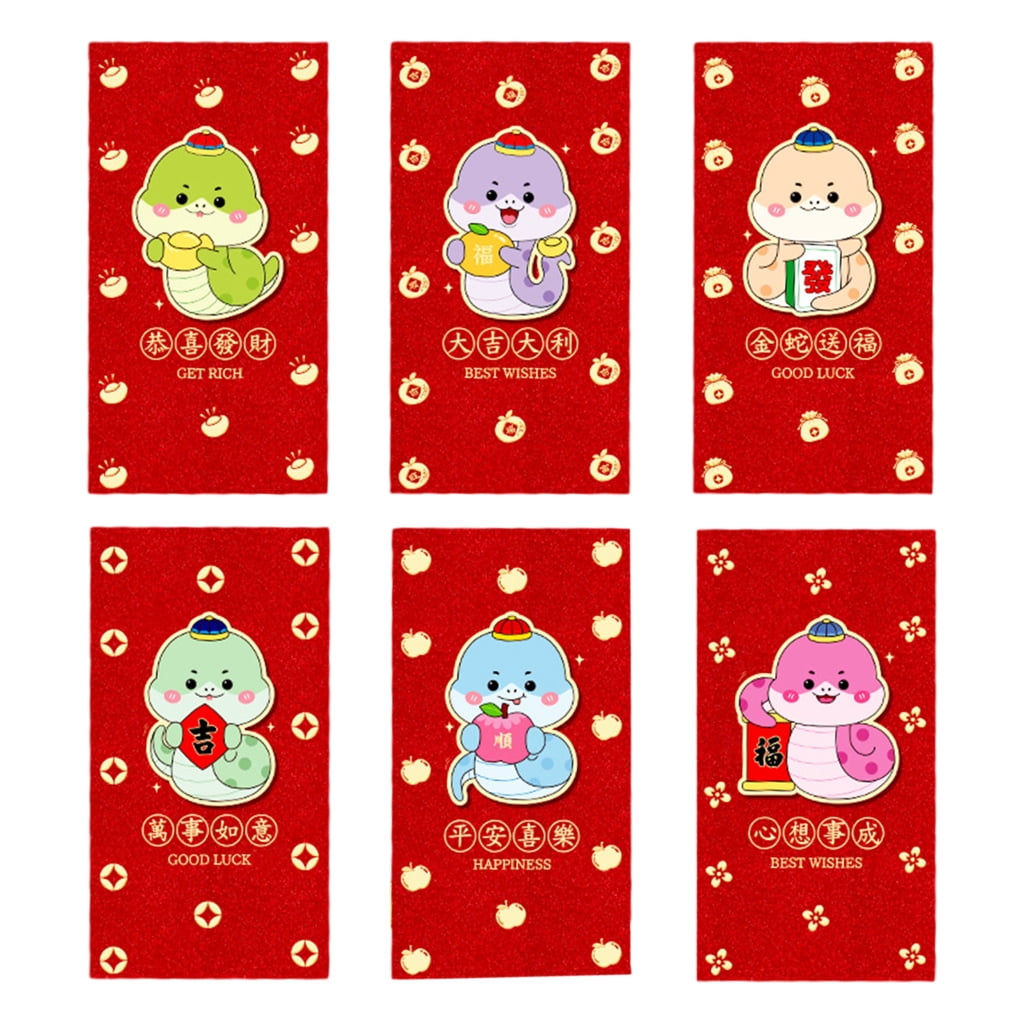 AOOOWER 6 Pieces Traditional Lunar New Year Money Packets 2025 Snake