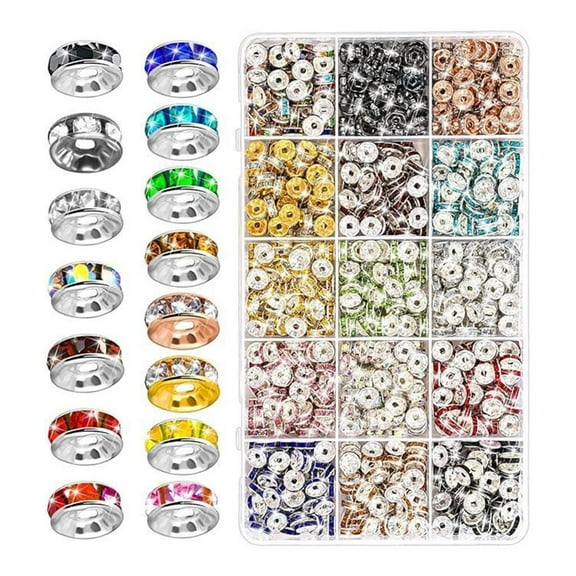 AOOOWER 600/720/900Pcs Sparkling Rondelle Spacer Beads for Bracelets Necklaces 8mm Rhinestones Spacer Beads Flat Round Beads