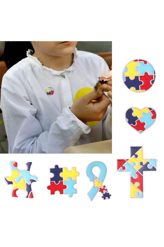 6x/Set Autism Brooch Autism Awareness Pins Autism Puzzle Enamel Pin for Unisex