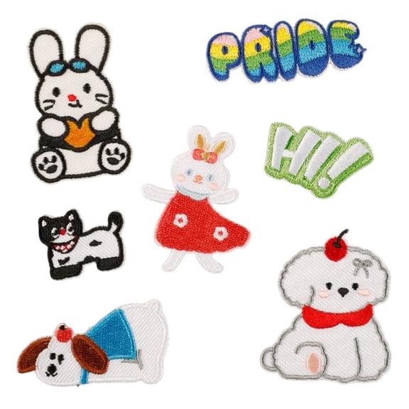 AOOOWER 7 Pcs Animal Sew On/Iron On Patches Cats Embroidered Patches Rabbits Repair Patches Dogs Applique Patches for Clothes