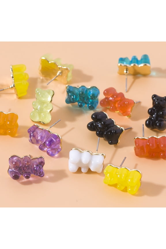 8 Pairs Sweet Candy Color Gummy Bear Stud Earrings Resin Bear Post Earrings Set