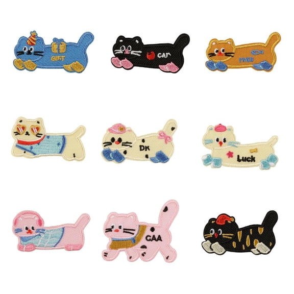 AOOOWER 9 Pcs Cartoon Cats Iron On Patches Applique Patches Animal Repair Patches Embroidery Patches for Clothes Bag Decoration