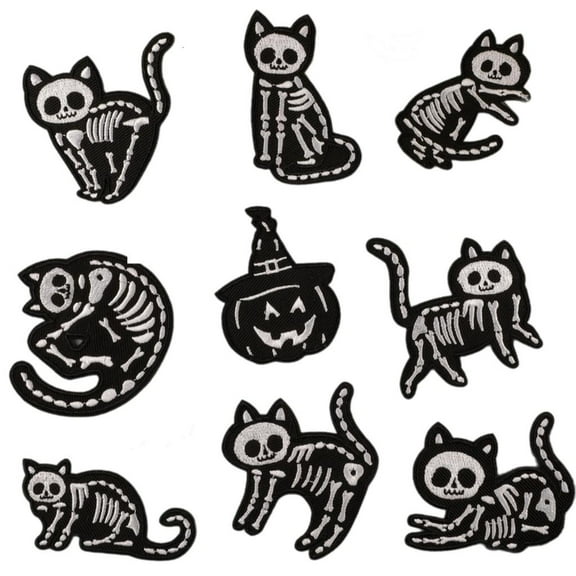 AOOOWER 9 Pcs Sewing Patches Skull Cats Iron on Patches Pumpkin Repair Patches for Shoes Clothing Backpacks Clothes Decoration