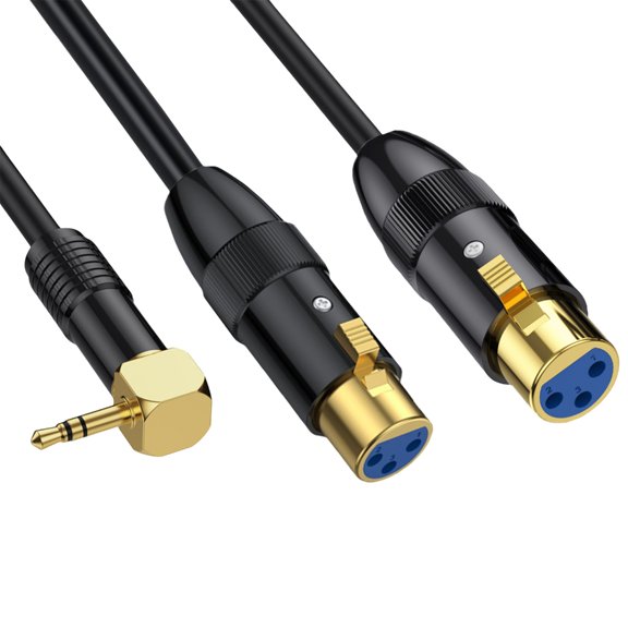 AOOOWER 90 Degree Right Angled TRS 1/8inch Aux Cord Female to Male 3.5mm Unbalanced Interconnection Cable for Microphone