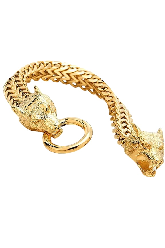 Adjustable Length Wolf Head Bracelet For Men Stainless Steel Wrist Chain Jewelry