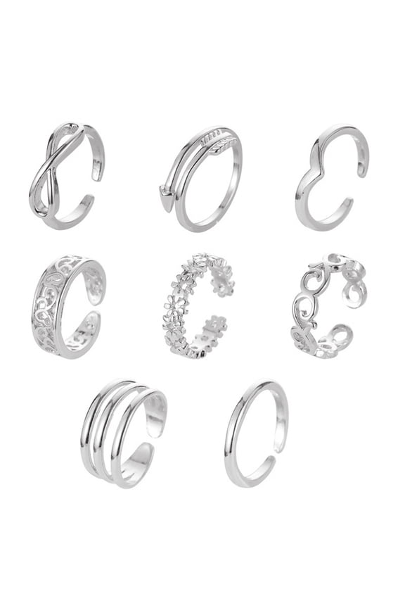 Adjustable Toe Rings for Women Summer Beach Rose Gold Silver Open Toe Ring Set Hypoallergenic Finger Foot Jewelry