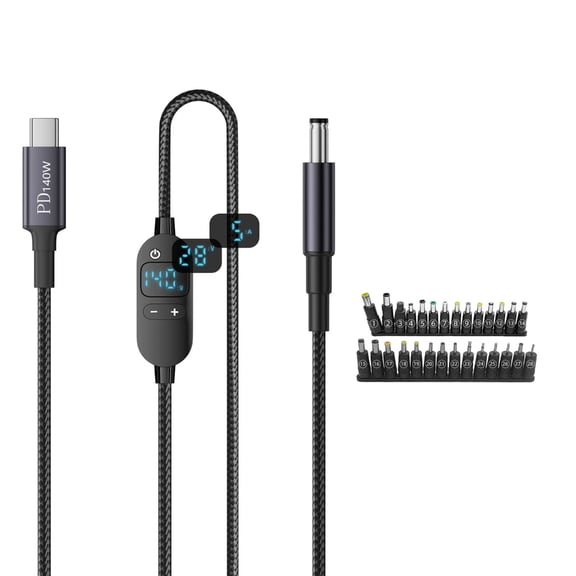 AOOOWER Adjustable Voltages DC5.5x2.1mm To Type C Chargers Cable Boost Converter With Digital Display For MultiDevice Charging