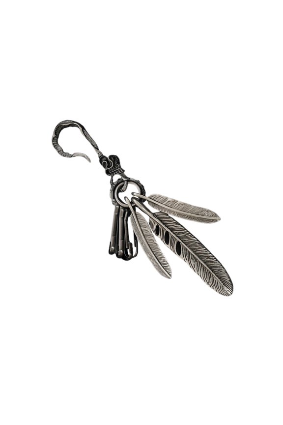 Antique Silver Finish Feather Keychain Ornament Featuring Turquoise for Retro Lovers and Fashion Fan Decoration