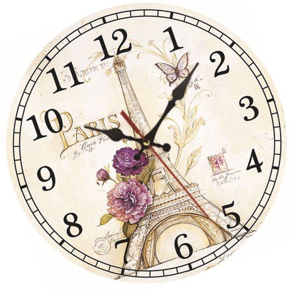 AOOOWER Antique Wood Round Clock Quiet Mechanism European Wall Art Clock