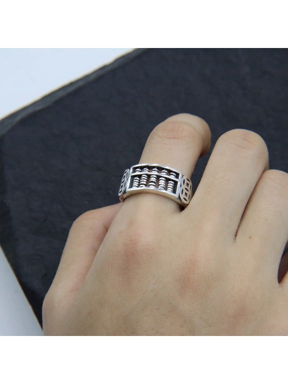 Anxiety Ring for Men Silver Rotatable Abacus Bead Cute Punk Goth Vintage Cool Ring Hip Hop Unique Adjustable Fidget Ring