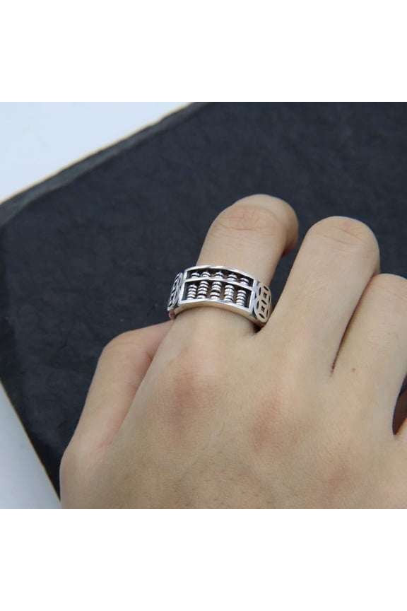 Anxiety Ring for Men Silver Rotatable Abacus Bead Cute Punk Goth Vintage Cool Ring Hip Hop Unique Adjustable Fidget Ring