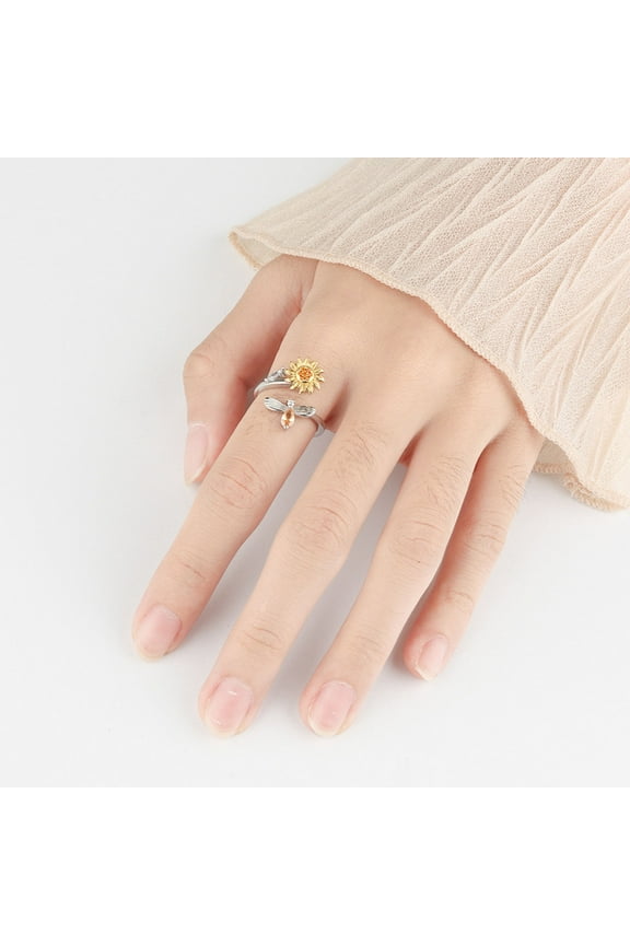Anxiety Ring for Women Spinner Ring Sunflower Fidget Ring Relief Stress Open Adjustable Stackable Rings Fidget Jewelry