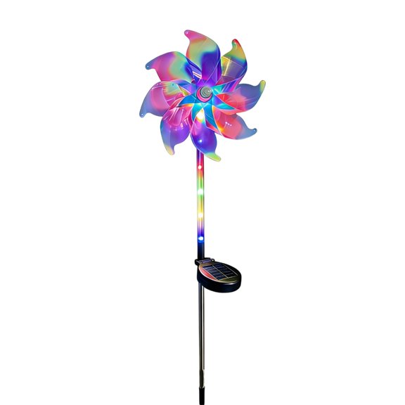 AOOOWER Automatic Rotating Solar Windmill Light With Rainbow Effect For Outdoor Yard Patios Lawns Decoration Romantics Lighting