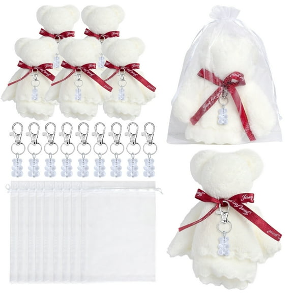 AOOOWER Baby Shower Keychains with Organza Bags and Thank You Tages Plush Bear Keychains