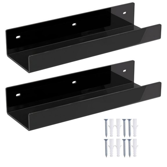 AOOOWER Bathroom Counter Wall Shelf Set of 2 with Acrylic Look, Floating Shelf Pair for Bedroom and Entryway Daily Use