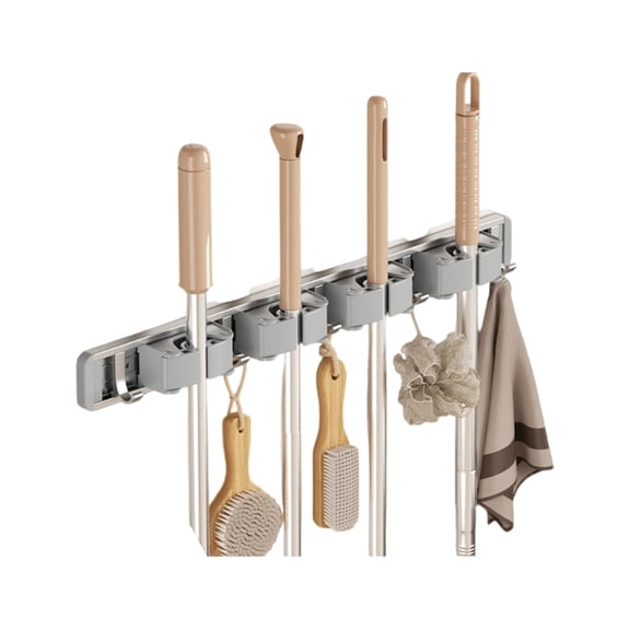 AOOOWER Bathroom Storage Organizer - Adhesive Mop Broom Holder with Adjustable Clamps for Brooms, Mops, Squeegees in Toilet, Kitchen, Garage, Shower (1 Holder)