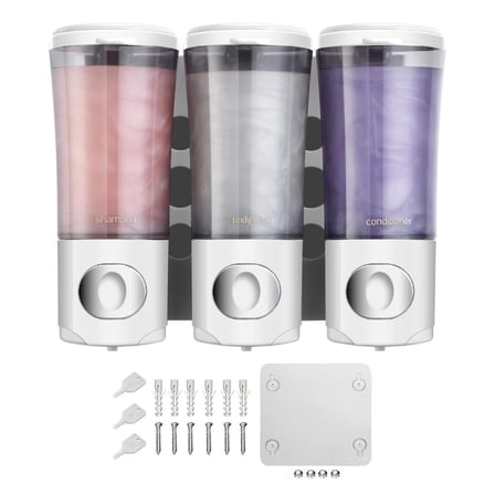 AOOOWER Bathroom Wall Mounted Shampoo and Conditioner Dispenser Large Capacity with 450ml Chambers Shower Soap Holder