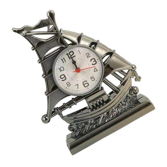 AOOOWER Battery Operated Desk Clock Analog Alarm Clock Ship Outline Clock with Clear Face Coastal Accent for Desk Shelf Home Table Cabinet Study or Work Display Piece