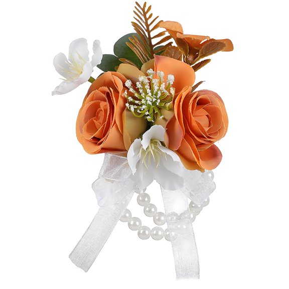 AOOOWER Beautiful Silk Wrist Corsage With Duals Pearls For Formal Event And Celebration