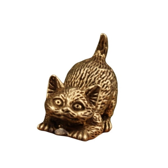 AOOOWER Brass Cats Sculpture Miniature Desk Ornament Vintage Antique Metal Figurine Decorative Piece For Collectors