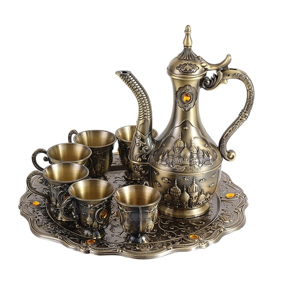 AOOOWER Bronze Wine Set For Parties Zinc Alloy Turkish Coffee Pot and Cups for Home