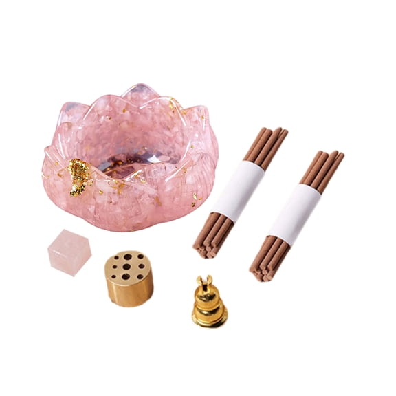 AOOOWER Buddhist Elegant Crystal Resins Flower Incenses Stick Holder Ashes Catcher Set