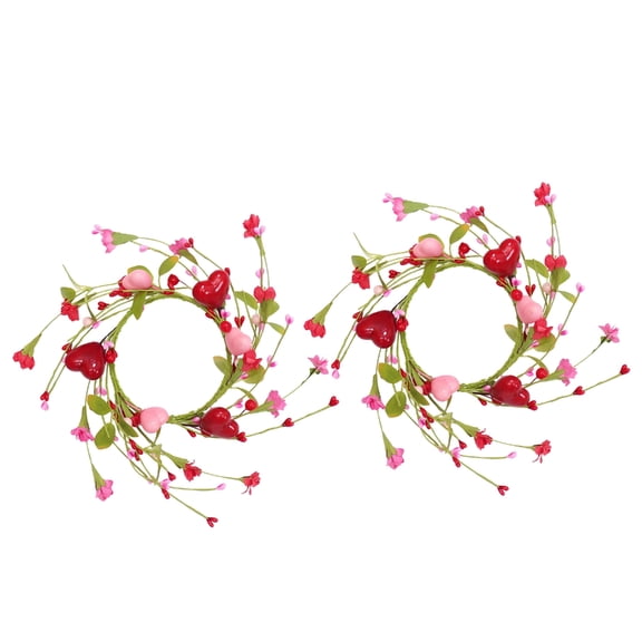 AOOOWER Candle Rings Mini Wreaths Heart Berries Candle Holders Rings for Valentine Wedding Table Centerpieces Valentine Decors