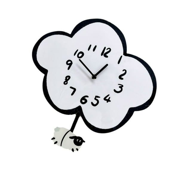 AOOOWER Cartoon Cloud Sheep Pendulum Wall Clock with Easy Time Adjustment Wall Decors