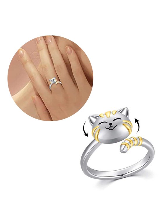 Cat Shaped Opening Finger Rings Adjustable Finger Rings Open Rings Alloy Material Jewelry Gift for Women Girlfriends