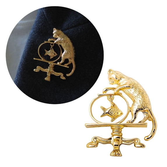 AOOOWER Catching Fish Cat Brooches for Women Unisex Metal Naughty Pet Party Pins
