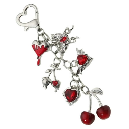 AOOOWER Cherry Charm Keychain Handmade Bowknot Pearls Keychain Versatile Bag Decoration