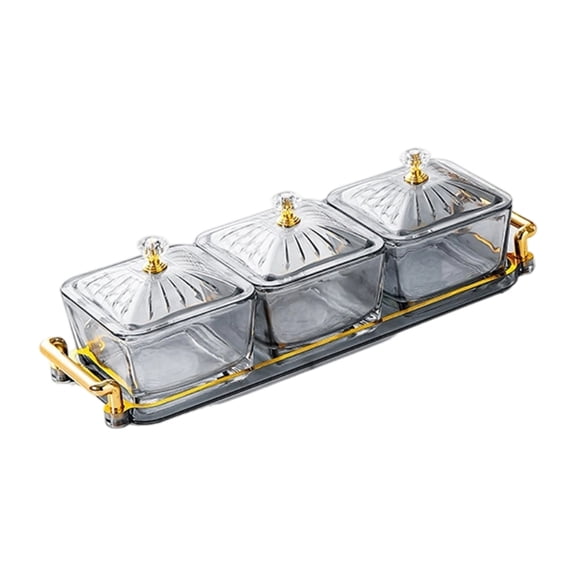AOOOWER Clear Striped Serving Dish with 3 Sections Food Organizers Bowls With Cover Kitchen Home Entertaining Essential