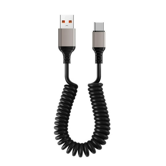 AOOOWER Coiled USB A/C Type C Fast Charging Cable Retractable Spring Wire For Car Use