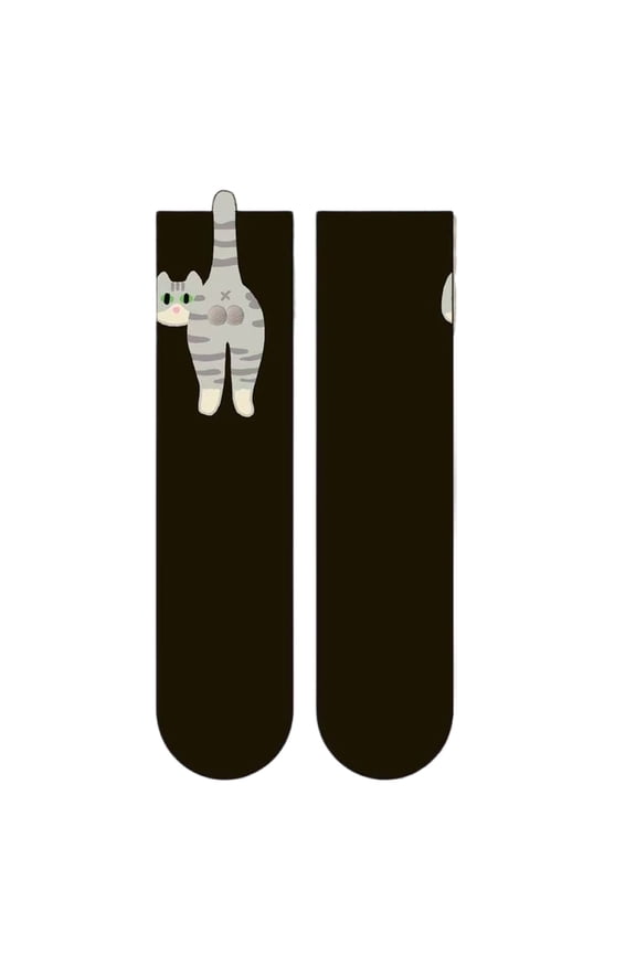 Combed Cotton Cats Pattern Crew Socks Cute 3D Fuzzy Balls Embellished For Women