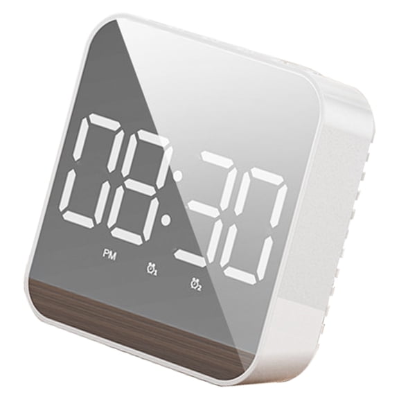 AOOOWER Contemporary 2 Alarms LED Digital Mirror Clock with Voice Activated Time and Temperature Display for Stylish Interior