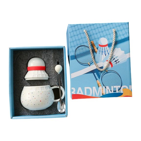 AOOOWER Creative 370ml Ceramic Cup Badminton Comfortable Grip Drinking Mug for Home