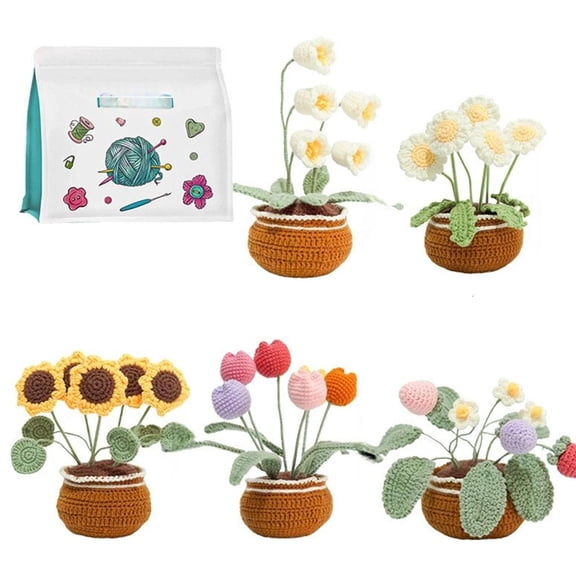 AOOOWER Crochet Potted Plant Supplies for Adult Beginner Handmade Crochet Craft with Step-by-Step Video Tutorial Instruction
