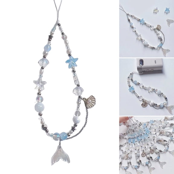 AOOOWER Cute Fish Tail Phone Chain Charm Straps Acrylic Beaded Shell Pendant Keychain