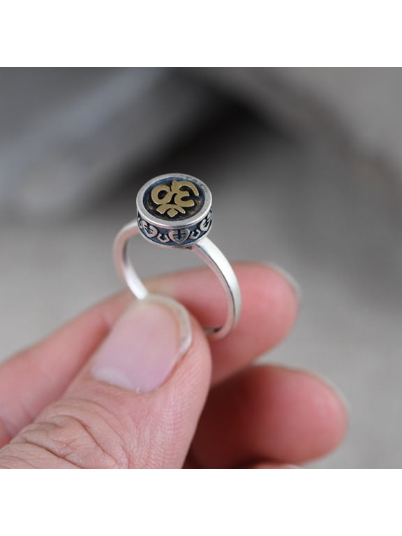 Decompression Rings Buddhist Tibetan Prayer Wheel Ring Six-character Mantra Finger Ring Good Luck Rotating Ring Band