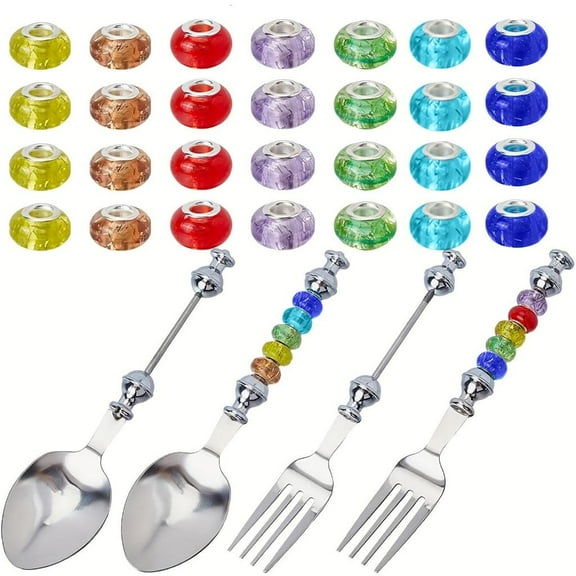 AOOOWER Decorative Cutlery Collection Beadable Utensils and 28 Multicolors Beads for Dining Accessories Handmade Tableware
